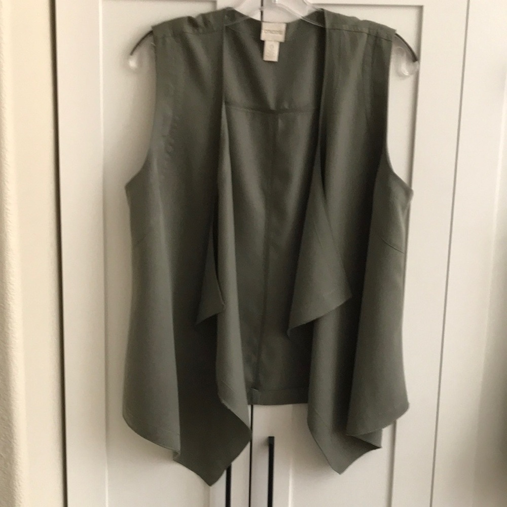 Sleeveless Draped Open Front Vest - Olive Green